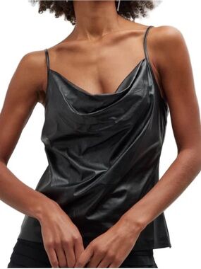 Ramy Brook Moyer Black Faux Leather Cowl Neck Camisole.